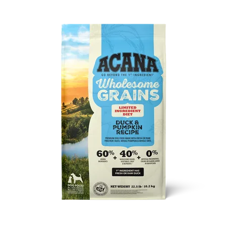 Wholesome Grains, Duck & Pumpkin Recipe, Limited Ingredient Diet Dry Dog Food package