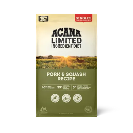 Singles, Pork & Squash Recipe Dry Dog Food package
