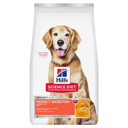 Adult 7+ Perfect Digestion Chicken & Brown Rice Recipe Dog Food package