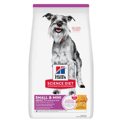 Adult 7+ Small & Mini Chicken & Brown Rice Recipe Dog Food package