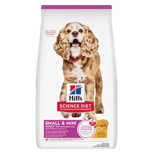Adult 11+ Small & Mini Chicken, Brown Rice & Barley Recipe Dog Food package