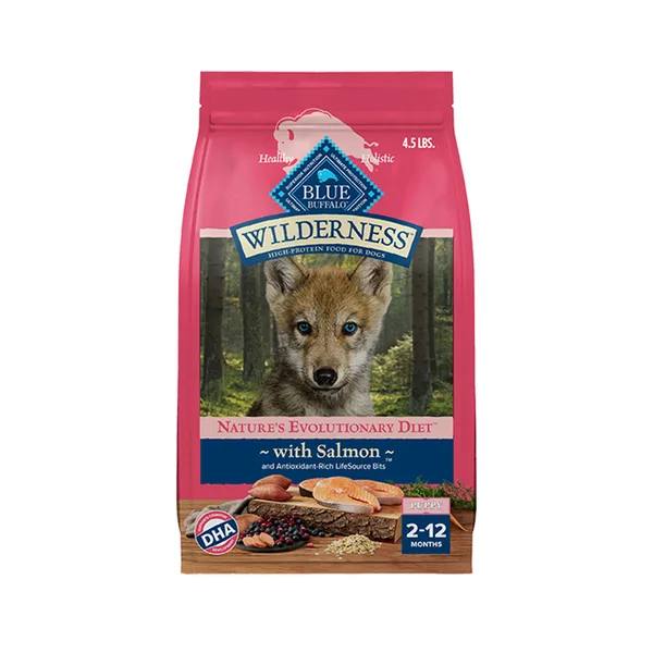 Blue Buffalo Wilderness High Protein, Salmon Puppy Dry Dog Food package