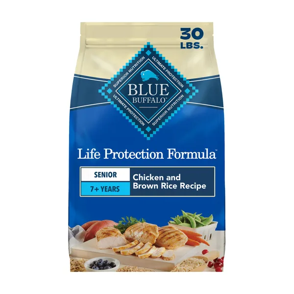 Blue Buffalo Life Protection Formula Chicken & Brown Rice Senior Dry Dog Food package