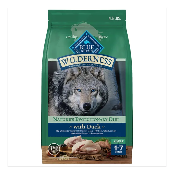 Blue Buffalo Wilderness High Protein, Duck Adult High Protein, Dry Dog Food package