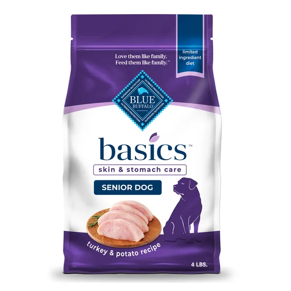 Blue Buffalo Basics Skin & Stomach Care, Turkey & Potato Senior Dry Dog Food, Chicken Free package