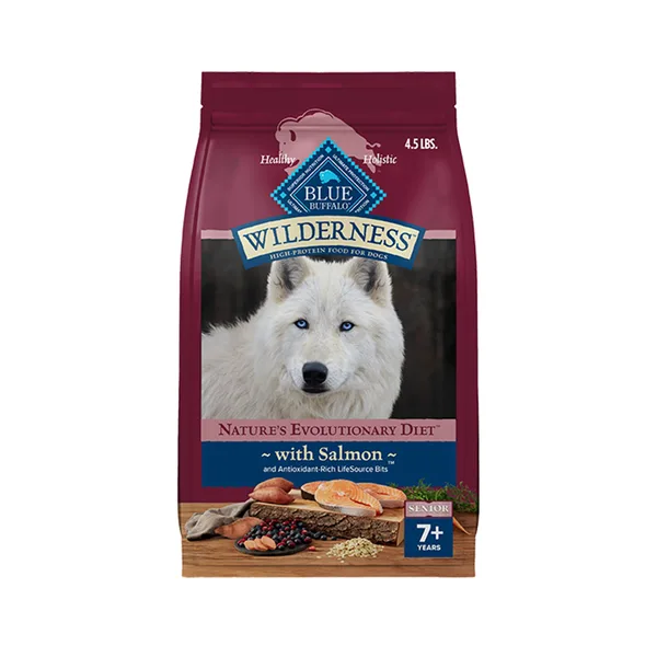 Blue Buffalo Wilderness High Protein, Salmon Senior Dry Dog Food package