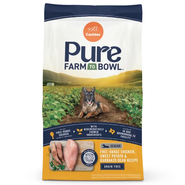 Pure Farm To Bowl Senior Free-Range Chicken, Sweet Potato & Garbanzo Bean Recipe package