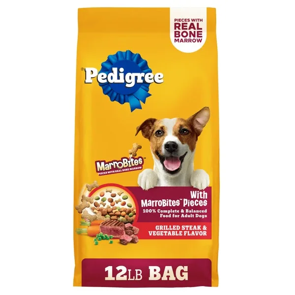 Pedigree with MarroBites Adult Dry Dog Food, Grilled Steak and Vegetable package