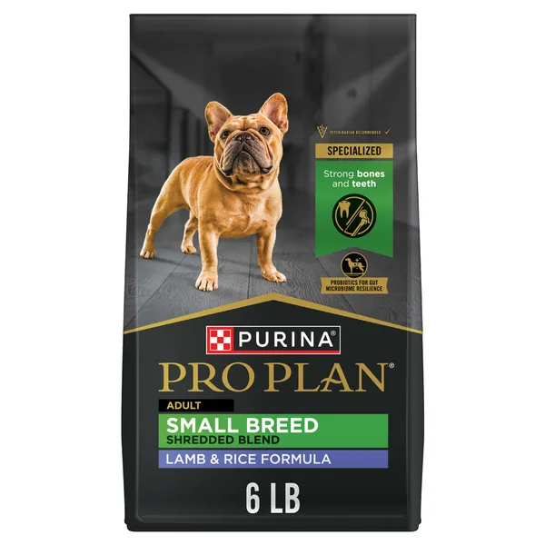 Purina Pro Plan Small Breed High Protein Dry Dog Food Shredded Blend Lamb and Rice Formula package