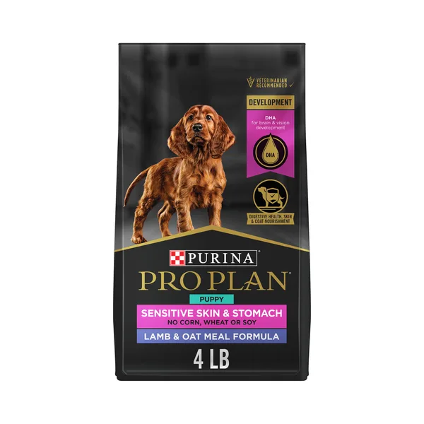 Purina Pro Plan Sensitive Skin and Stomach Dry Puppy Food Lamb and Oat Meal Formula package