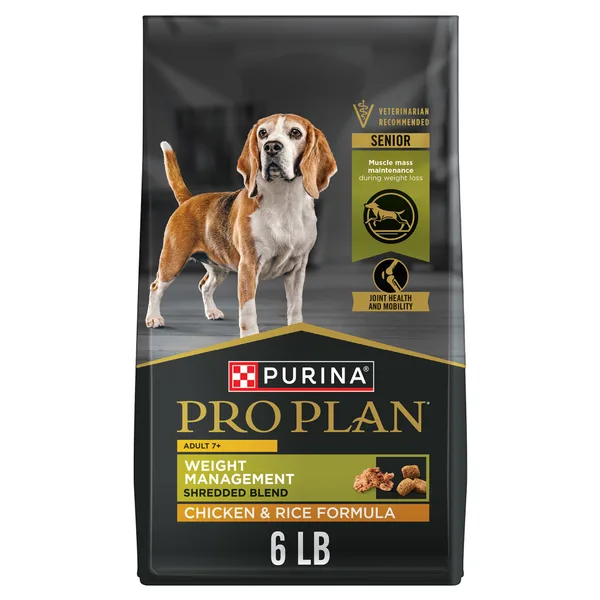 Purina Pro Plan Adult 7+ Weight Management Shredded Blend Chicken & Rice Formula Senior Dry Dog Food package