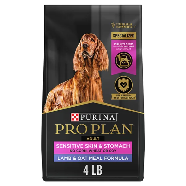 Purina Pro Plan Sensitive Skin and Sensitive Stomach Dry Dog Food Lamb and Oat Meal Formula package