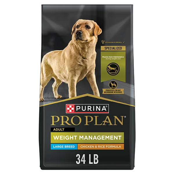 Purina Pro Plan Large Breed Weight Management Dry Dog Food, Chicken and Rice Formula package