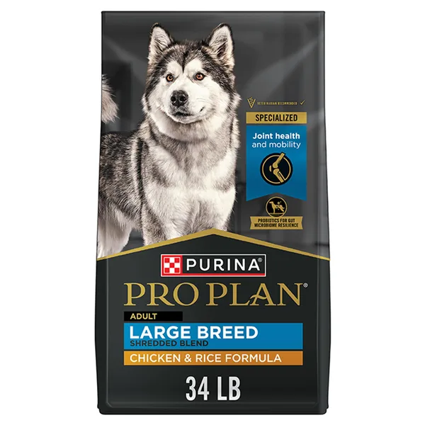 Purina Pro Plan Joint Health for Dogs Large Breed Dry Dog Food Shredded Blend Chicken & Rice Formula package