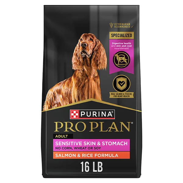 Purina Pro Plan Sensitive Skin and Stomach Dry Dog Food Adult Salmon & Rice Formula Digestive Health package