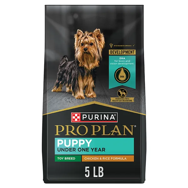 Purina Pro Plan High Protein Toy Breed Dry Puppy Food DHA Chicken and Rice Formula package