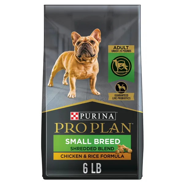 Purina Pro Plan Small Breed Dry Dog Food Shredded Blend Chicken & Rice Formula With Live Probiotics package