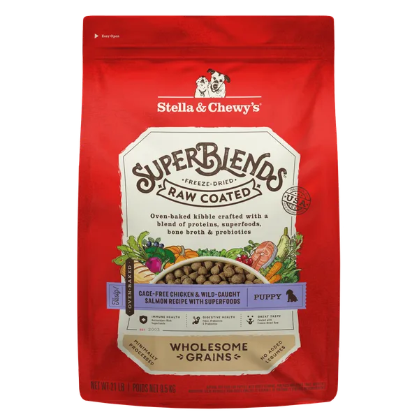 SuperBlends Raw Coated Kibble: Chicken, Salmon + Superfoods for Puppies package