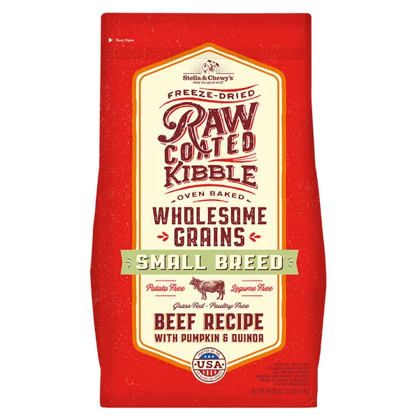 Beef Recipe with Pumpkin & Quinoa Raw Coated Kibble Wholesome Grains for Small Breed Dogs package