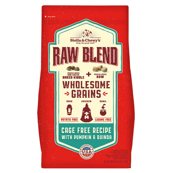 Cage-Free Recipe with Pumpkin & Quinoa Raw Blend Baked Kibble with Grains for Dogs package