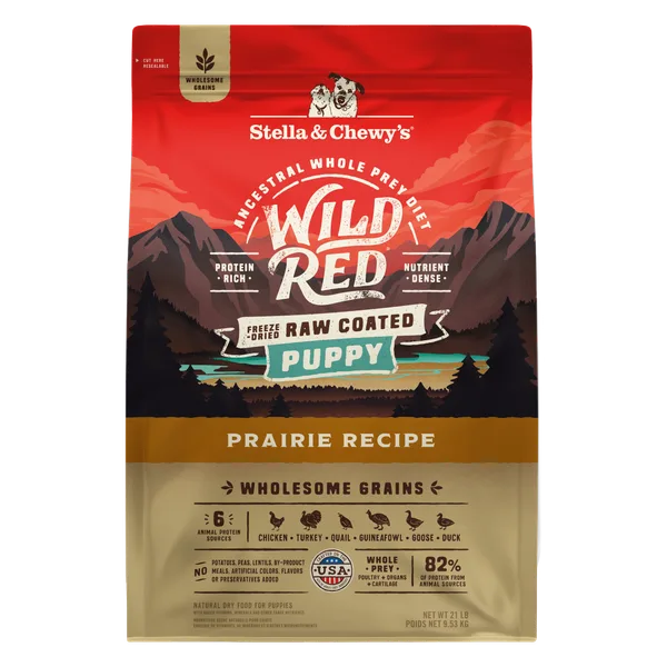 Wild Red Raw Coated Wholesome Grains Prairie Recipe for Puppies package