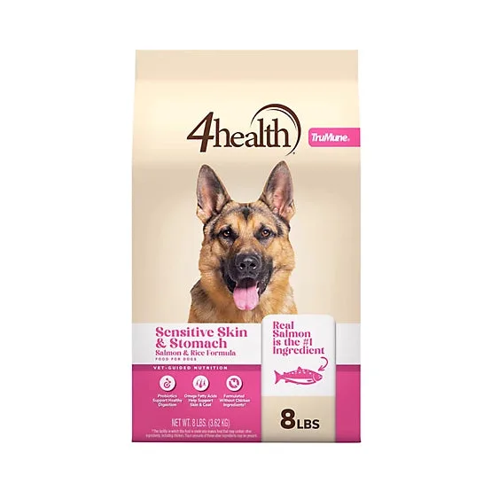 4health with Wholesome Grains All Life Stages Sensitive Skin/Stomach Salmon/Rice Formula Dry Dog Food package