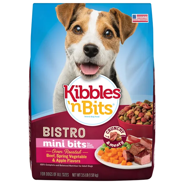 Kibbles ‘n Bits™ Mini Bits Small Breed Bistro Oven Roasted Beef, Spring Vegetable & Apple Flavors Dry Dog Food package