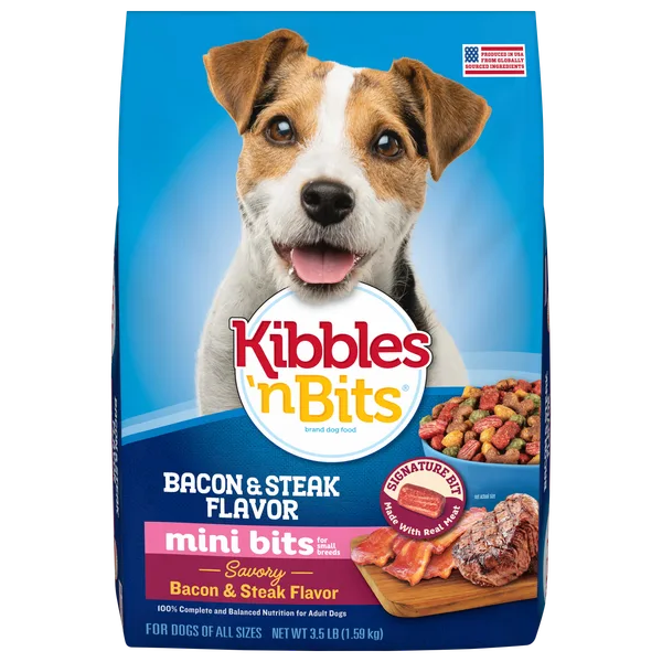 Kibbles ‘n Bits™ Mini Bits Small Breed Savory Bacon & Steak Flavor Dry Dog Food package